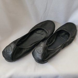 Tory Burch Black Flats Eddie Lamb Leather 9